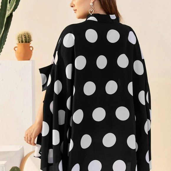 Plus Button Front Batwing Sleeve Polka Dot Shirt - Picture 5 of 5